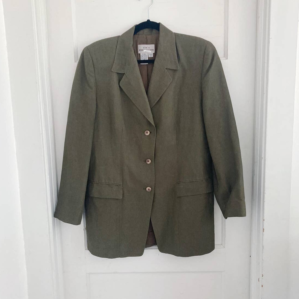 Vintage Eddie Bauer Olive Green Linen Blend Blazer Jacket